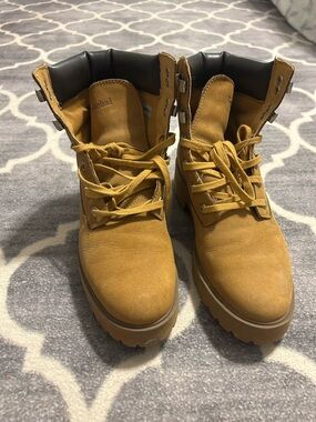 Timberland Wheat Lace-Up Combat Boots with Black Collar